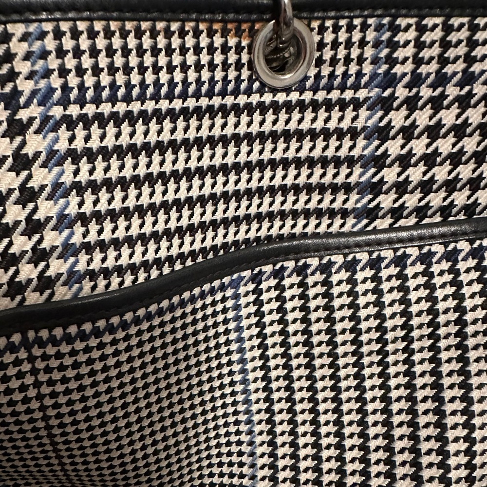 RALPH LAUREN EXTRA LARGE BLACK WHITE BLUE PLAID HOUNDSTOOTH TOTE BAG PURSE - Picture 10 of 10